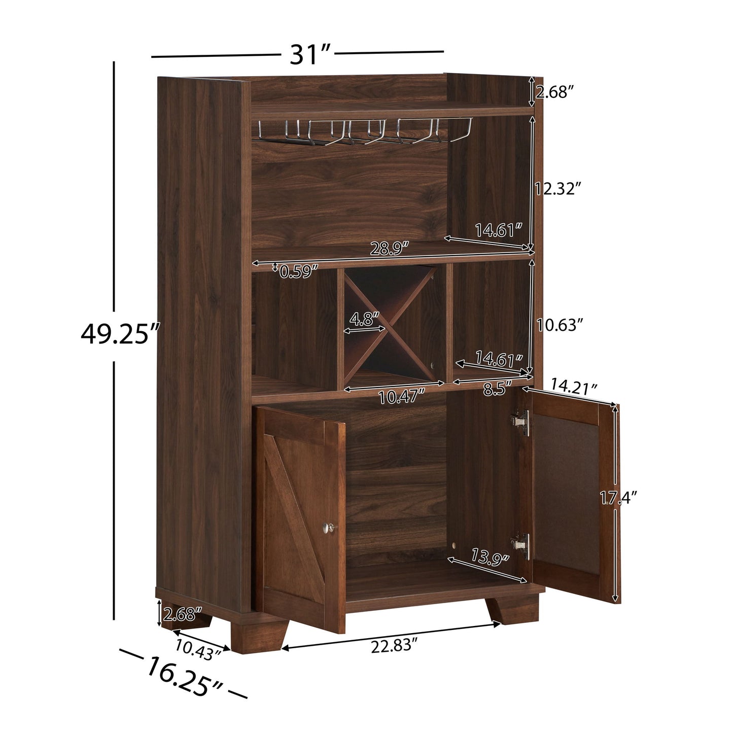 Farmhouse Style Monita Wine Cabinet With Storage Space - Walnut