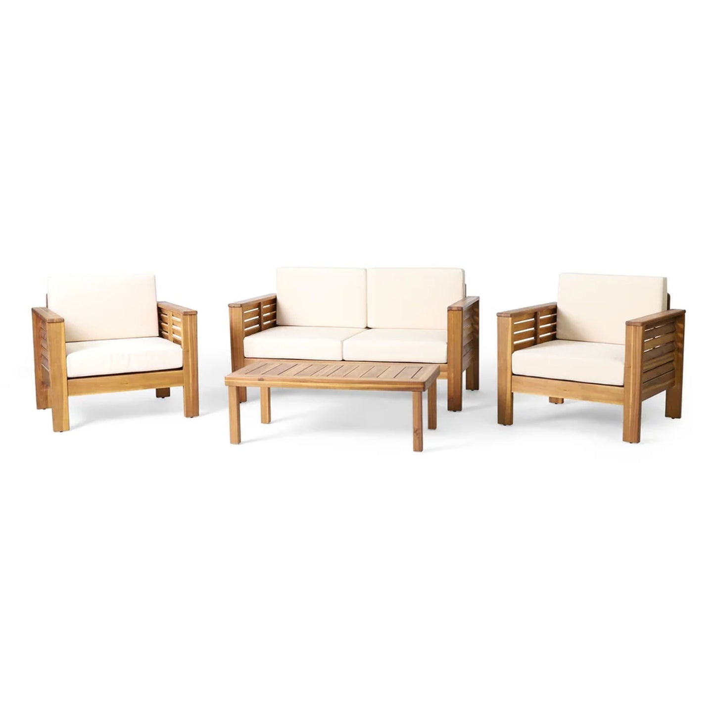 Acacia Wood Loveseat And Coffee Table Set With Cushions
