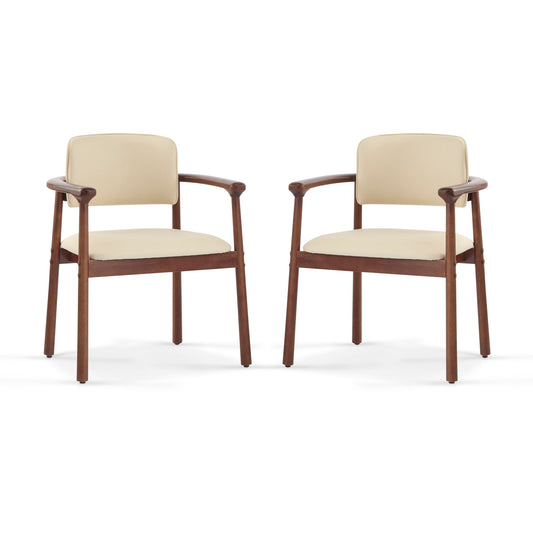 Dining Room Chairs, Ideal For Home & Kitchen (Set of 2) - Beige / Dark Walnut