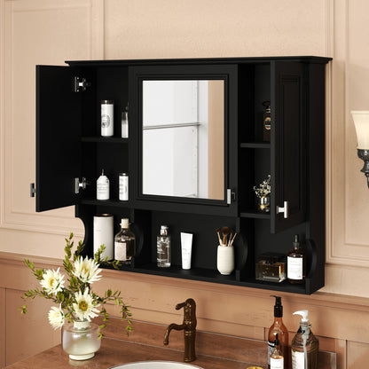 Wall Mounted Bathroom Medicine Wall Cabinet With Mirror & Open Shelves