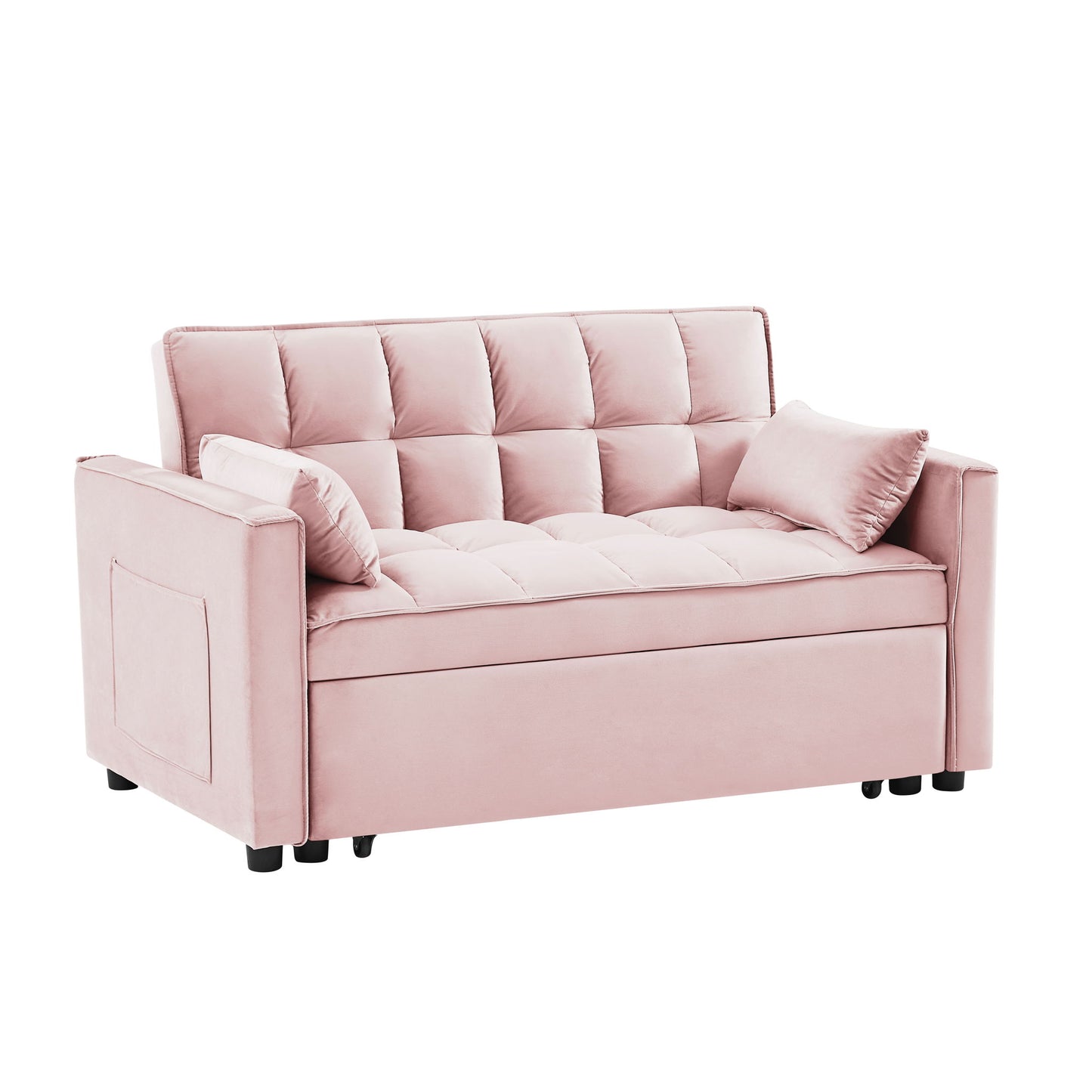 Modern Velvet Convertible Loveseat Futon Sofa With Pullout Bed, Reclining Backrest