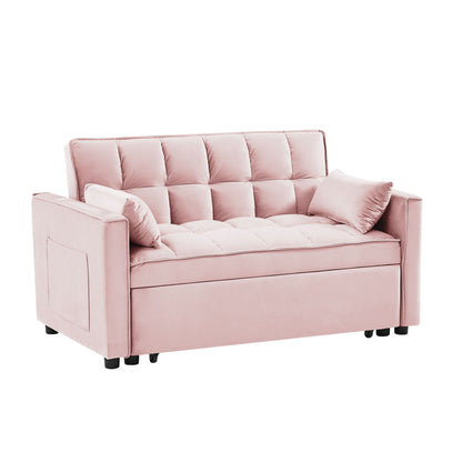 Modern Velvet Convertible Loveseat Futon Sofa With Pullout Bed, Reclining Backrest