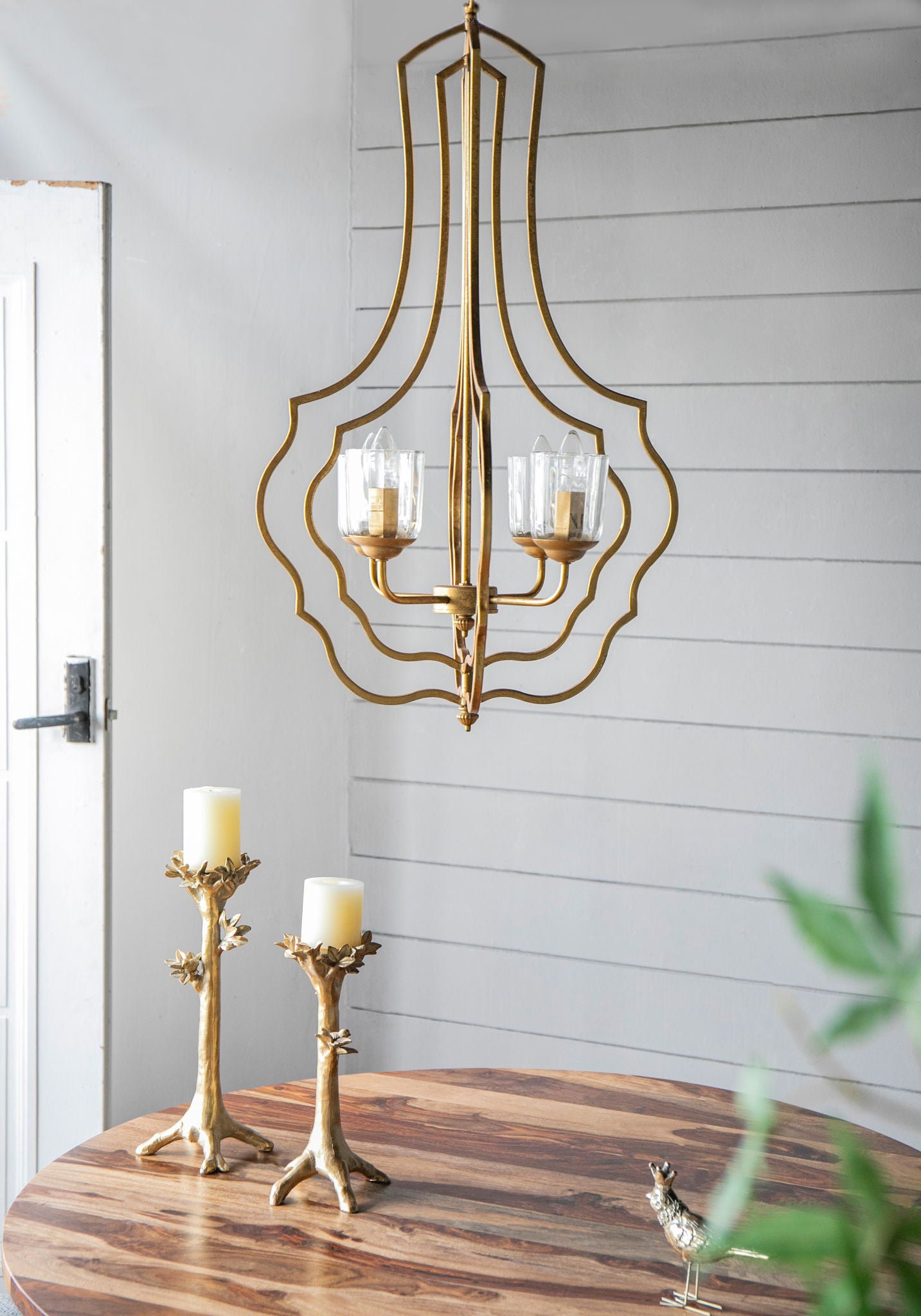 4 Light Metal Chandelier, Hanging Light Fixture With Adjustable Chain For Kitchen, Bulb Not Included - Gold