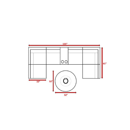 All Weather 4 Person Patio Sofa Set With Fire Pit And Side Table Rustproof - Brown