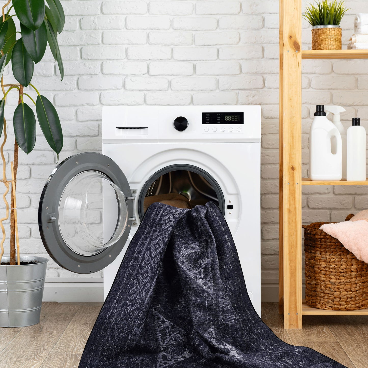 Maval - 5' X 8' Washable Area Rug - Black / Gray