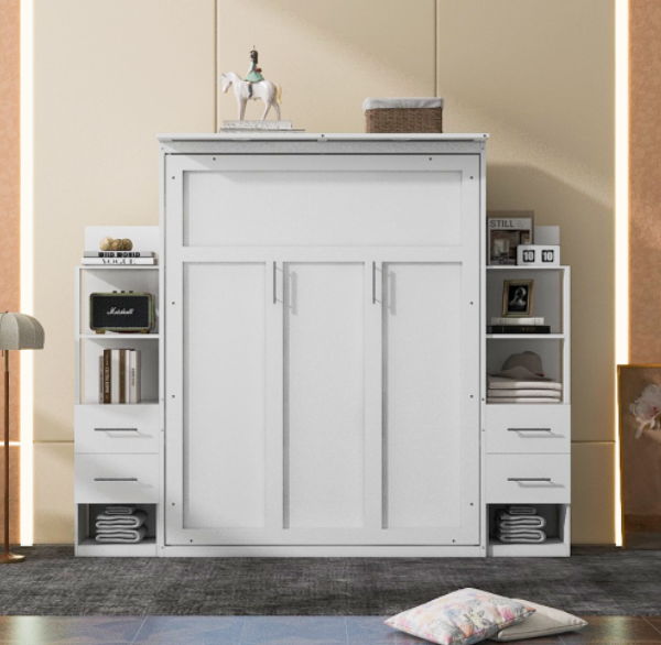 Murphy Wall Bed With Shelves, Drawers And LED Lights