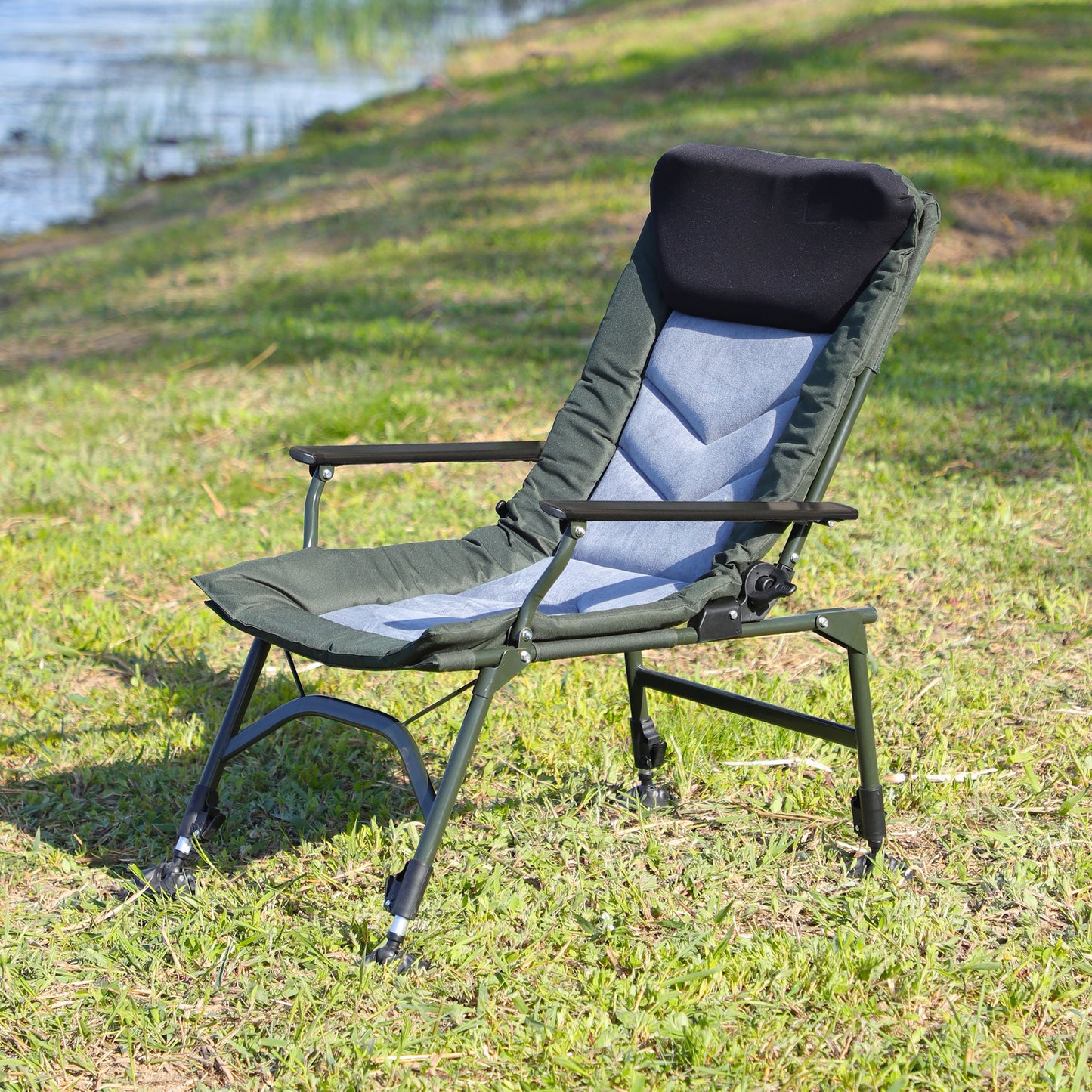 Camping Lounge Chair, Portable Folding Reclining Camping Chair With Adjustable Backrest For Indoor And Outdoor Camping Beach Hiking Fishing - Green / Black
