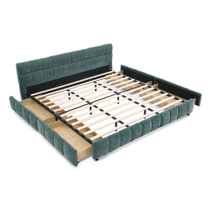 Modern Platform Bed Frame With Thick Chenille Fabric