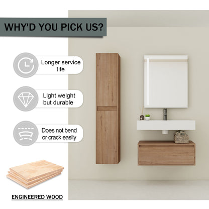 Modern Wall Mounted 30 Inch Bathroom Vanity With Resin Sink And 2 Side Cabinet In Imitative - Imitative Oak