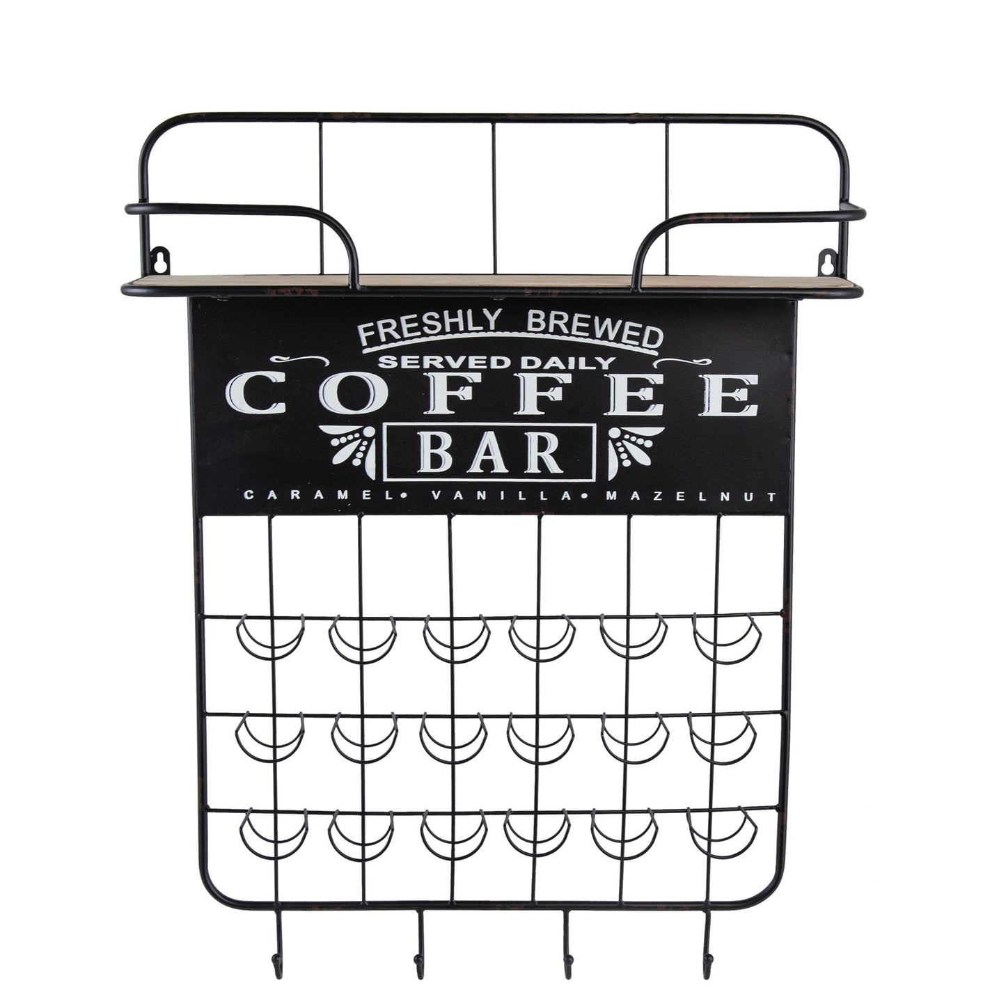 Floating Coffee Bar Shelf With Coffee Pod Holder, Hooks And Storage Shelf - Black