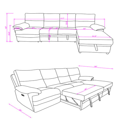 Kia - Sectional With Power And USB - Beige / Brown