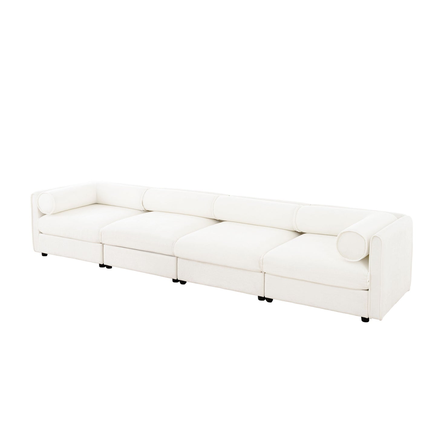 Stylish Chenille Sofa With Storage Seat And Cylindrical Backrest