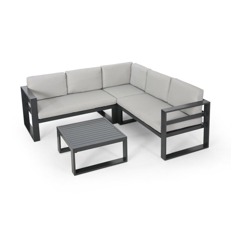 Dursley - Outdoor Aluminum V Shape Sofa Sectional - Beige / Gray