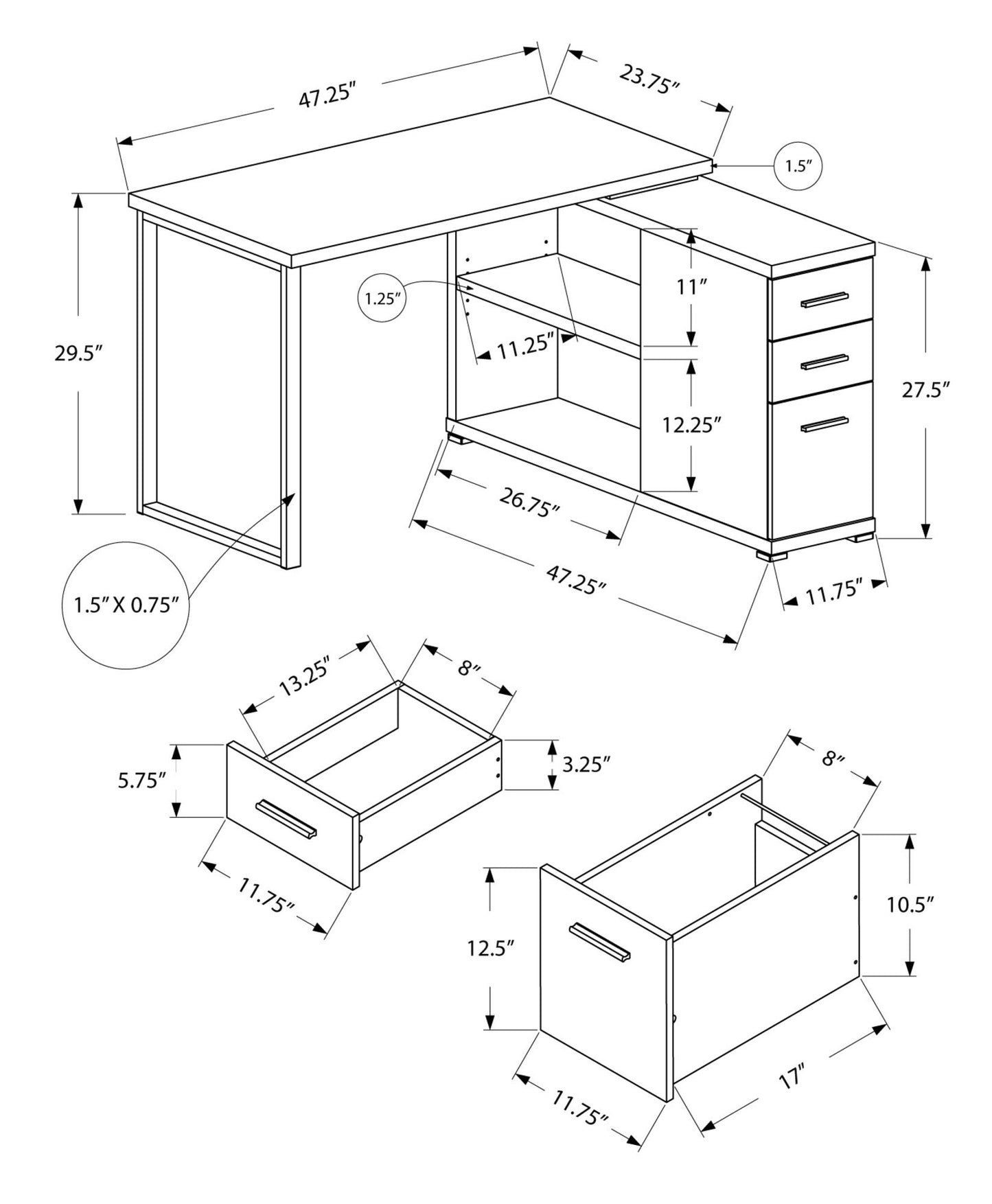 Computer Desk, Home Office, Corner, Left, Right Set - Up, Storage Drawers, L Shape, Laptop, And Contemporary & Modern
