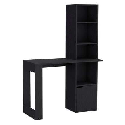 Writing Desk With Bookcase And Cabinet - Black