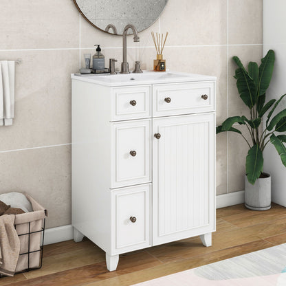 Transitional Style Bathroom Vanity Cabinet With Ceramic Sink