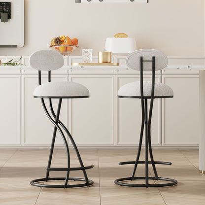 Round Print Bar Stools Upholstered Chairs For Kitchen (Set of 2)