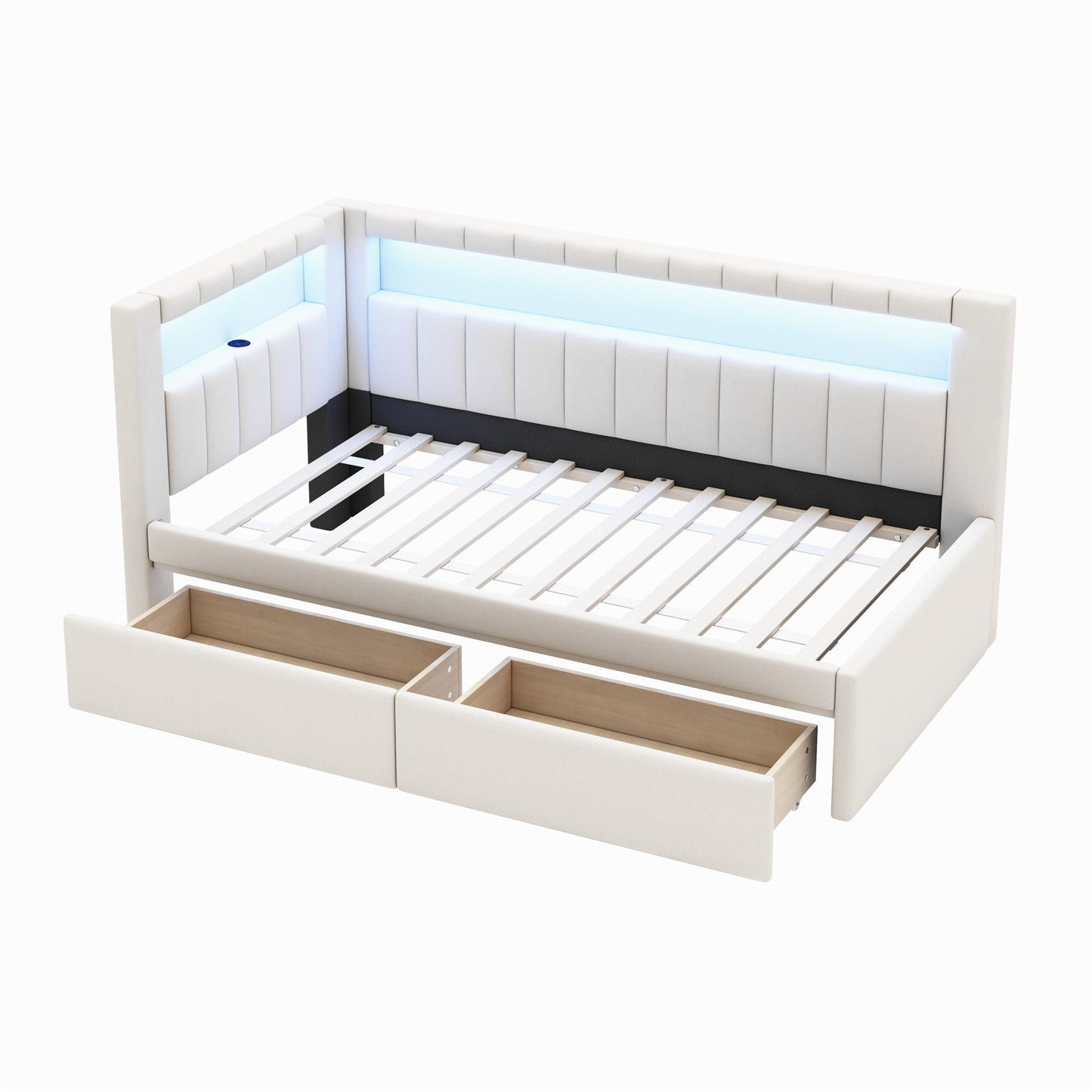 Upholstered Platform Bed With USB Ports And LED Belt