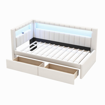 Upholstered Platform Bed With USB Ports And LED Belt