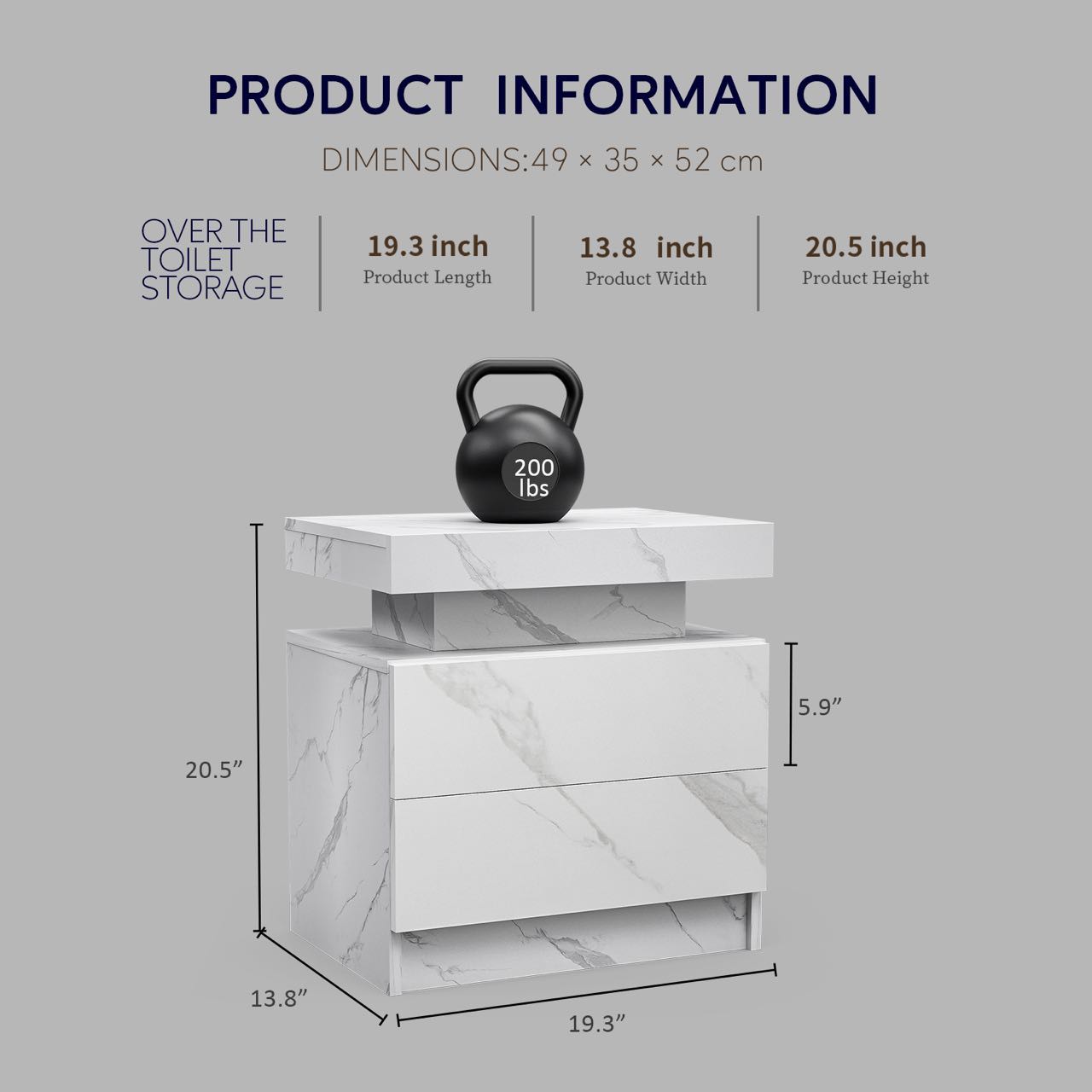 Nightstand LED, Bedside Table Cabinet With 2 Drawers For Bedroom