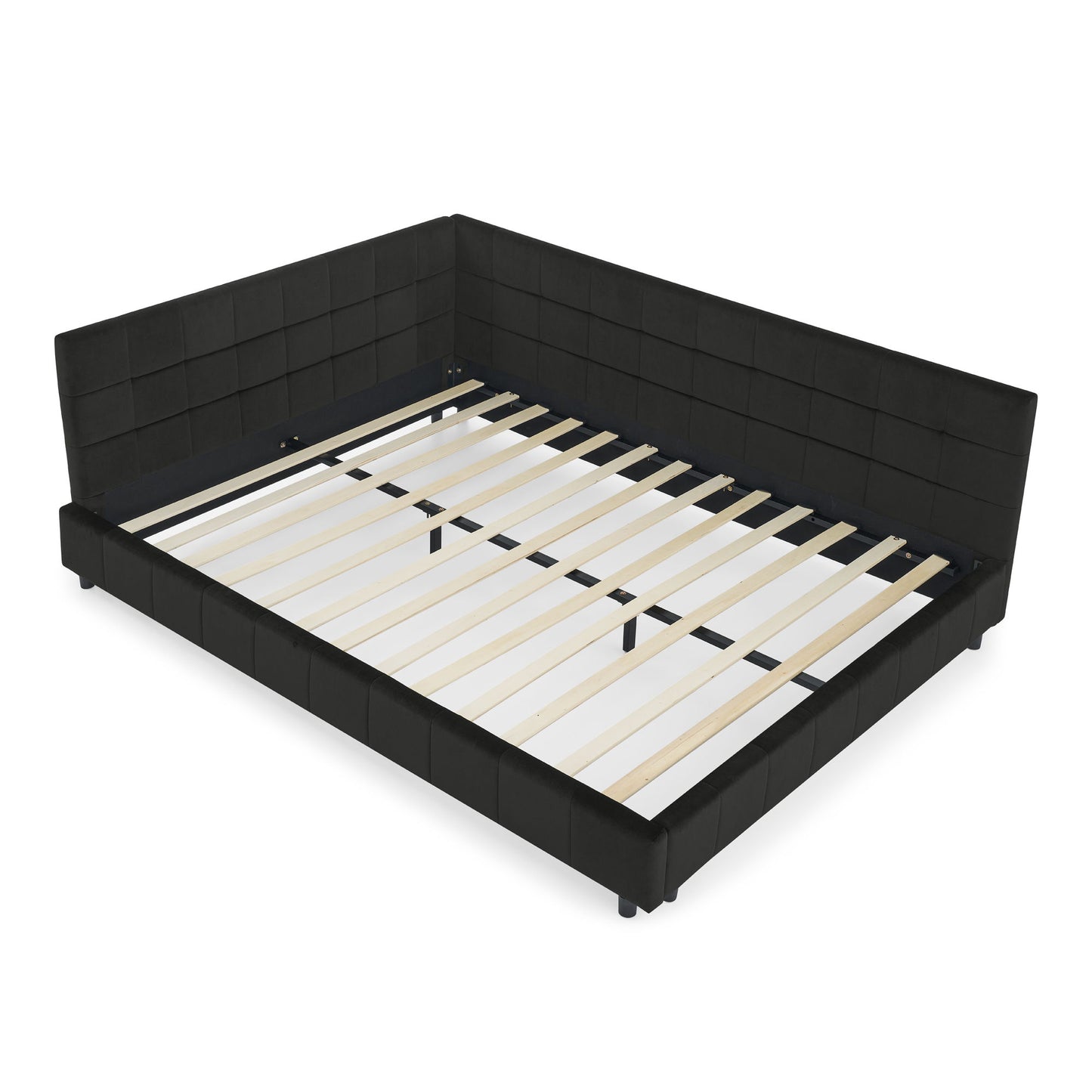 Mid-Century Storage Upholstered Tufted Bed Frame With Backrest And Armrests