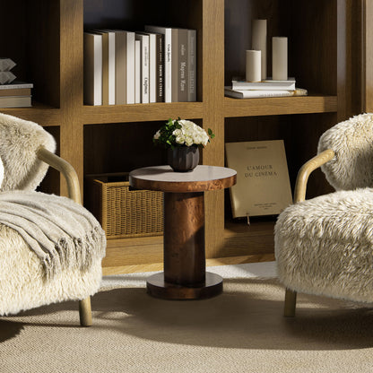 Bolin - Round Pillar Burl Accent Side Table - Walnut Brown