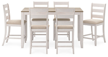 Skempton - Counter Height Dining Table and Bar Stools (Set of 7) - White / Light Brown