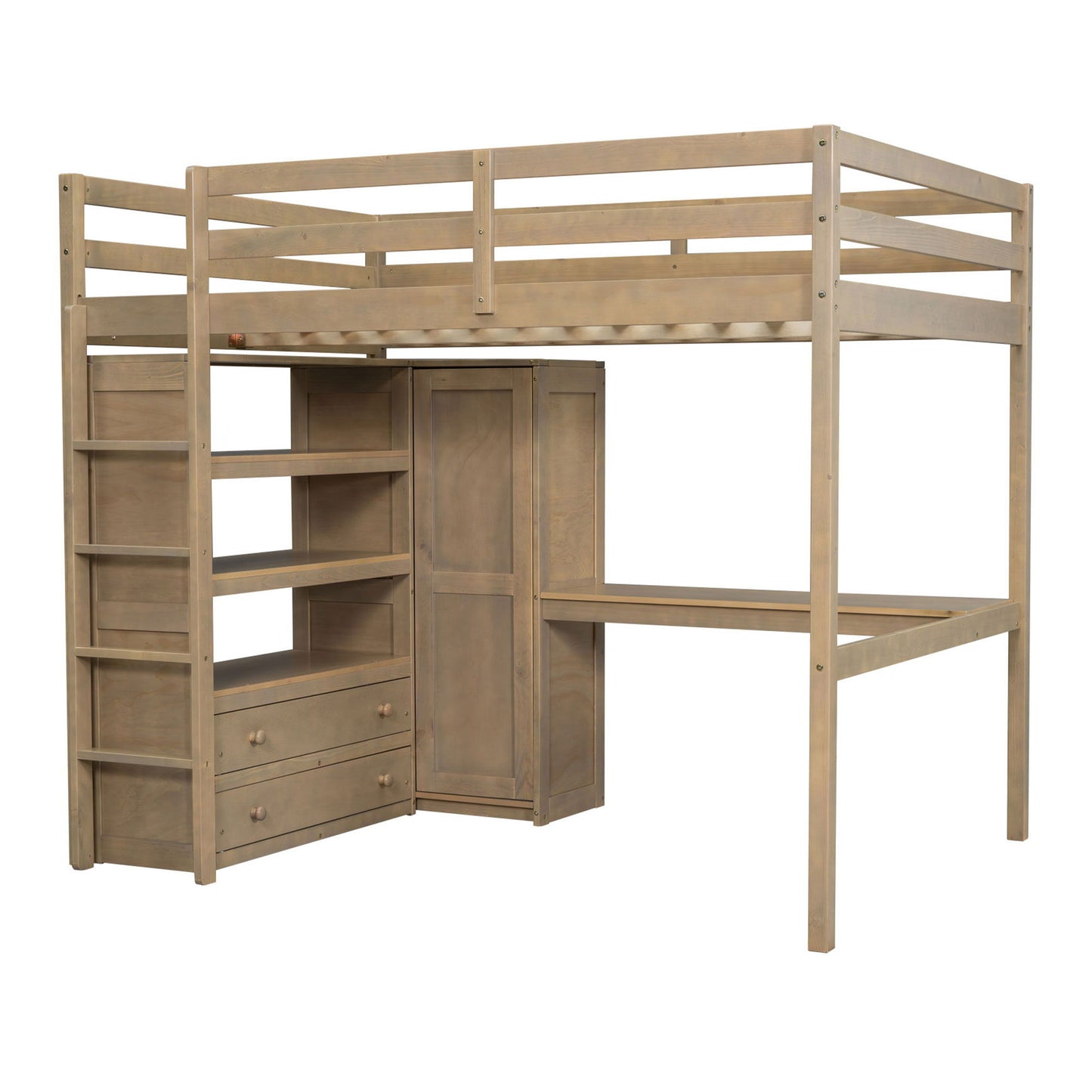Loft Bed With Built In Wardrobe, Desk, Shelves And Drawers