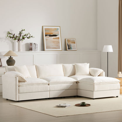 Modular Sectional With Deep And Wide Seat, Cloud Couch Set With Double Cushions Sofa With Movable Ottoman