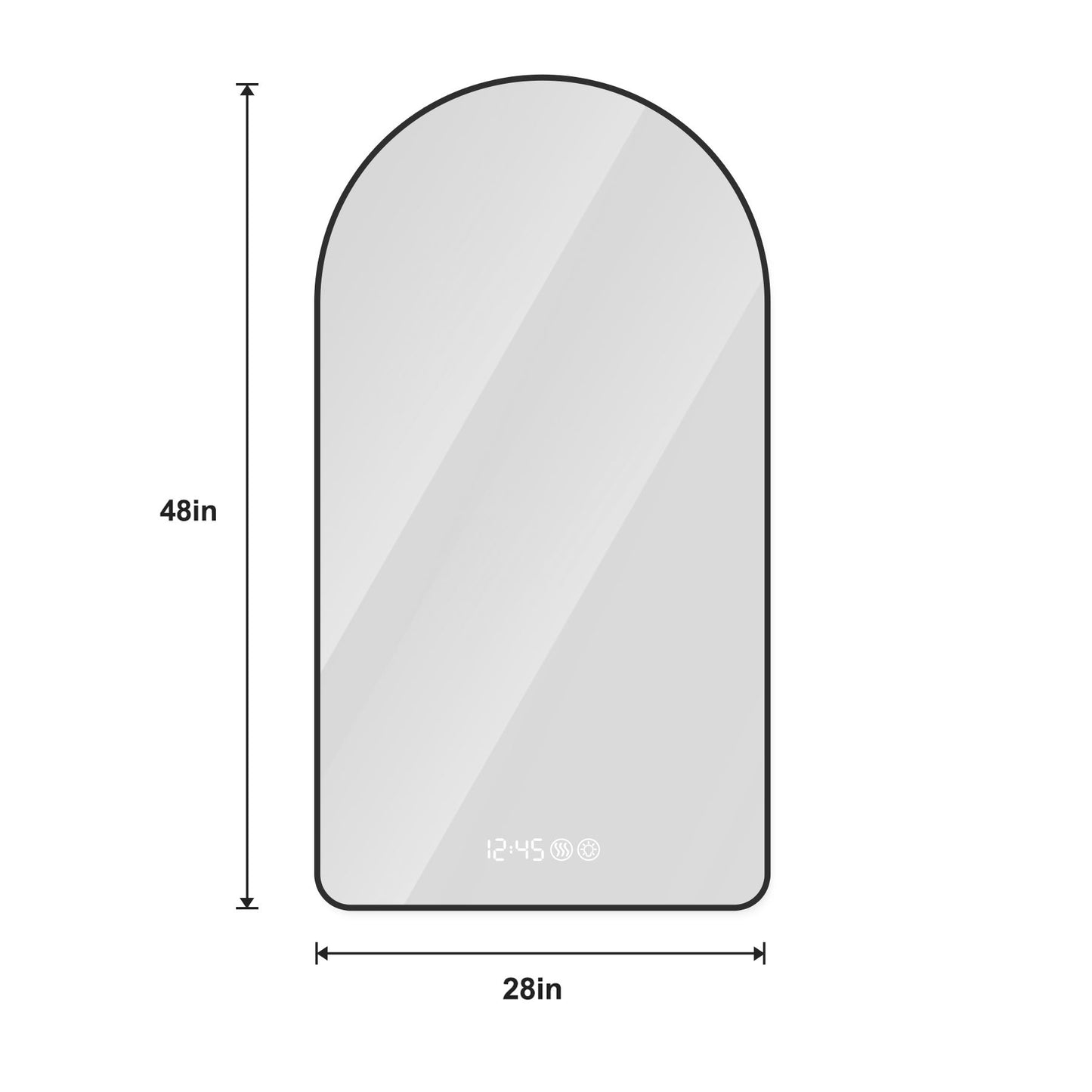 Modern Arched LED Bathroom Mirror With Time And Temperature Display, Anti Fog, Dimmable Light - Black