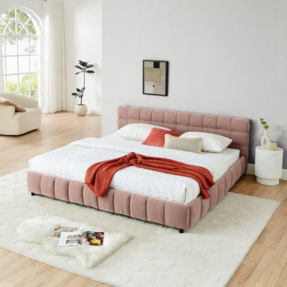 Modern Platform Bed Frame With Thick Chenille Fabric