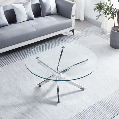 Modern Round Tempered Glass Table With Chrome Legs