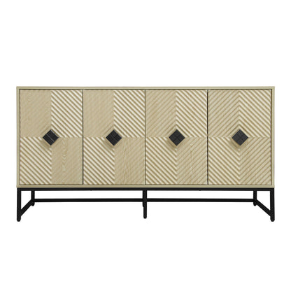 Carved 4 Door Sideboard With Storage, Adjustable Shelf