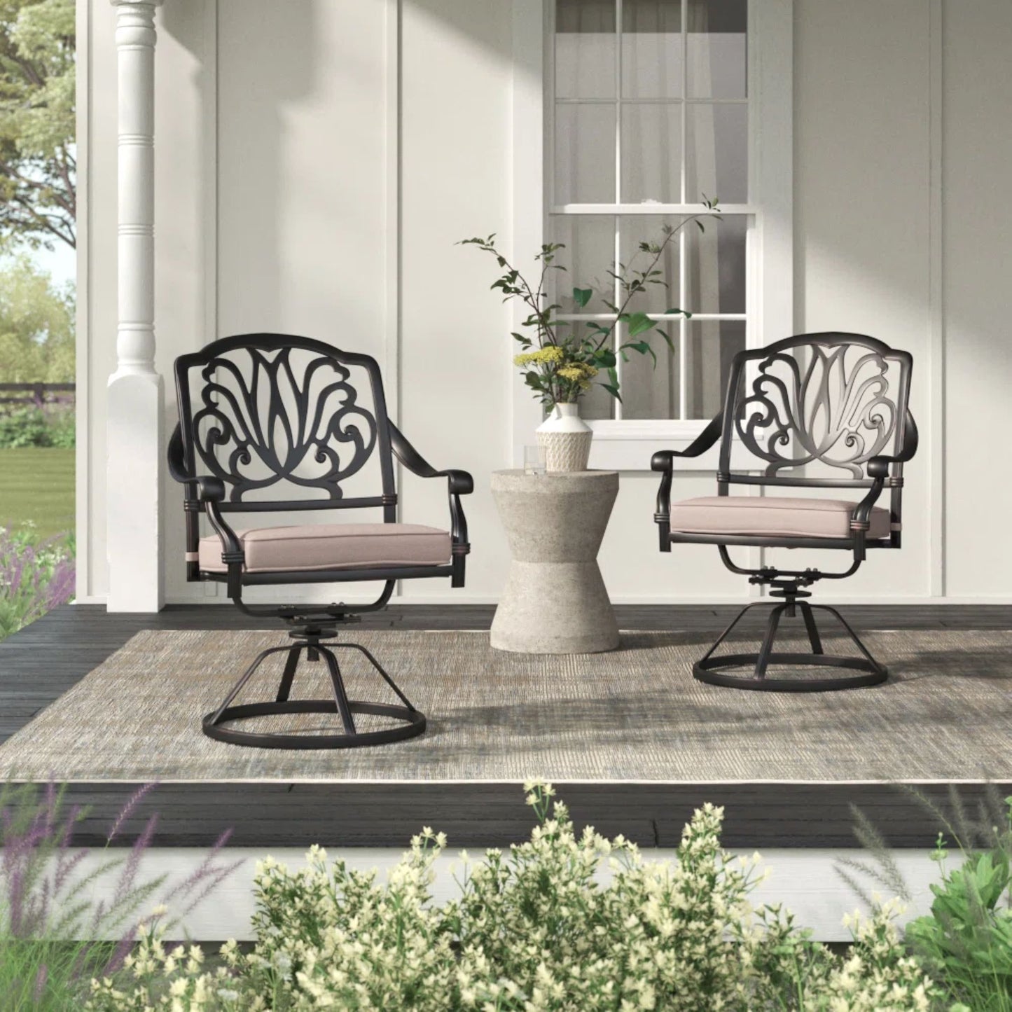 Patio Outdoor Aluminum Dining Swivel Rocker Chairs With Cushion (Set of 2)