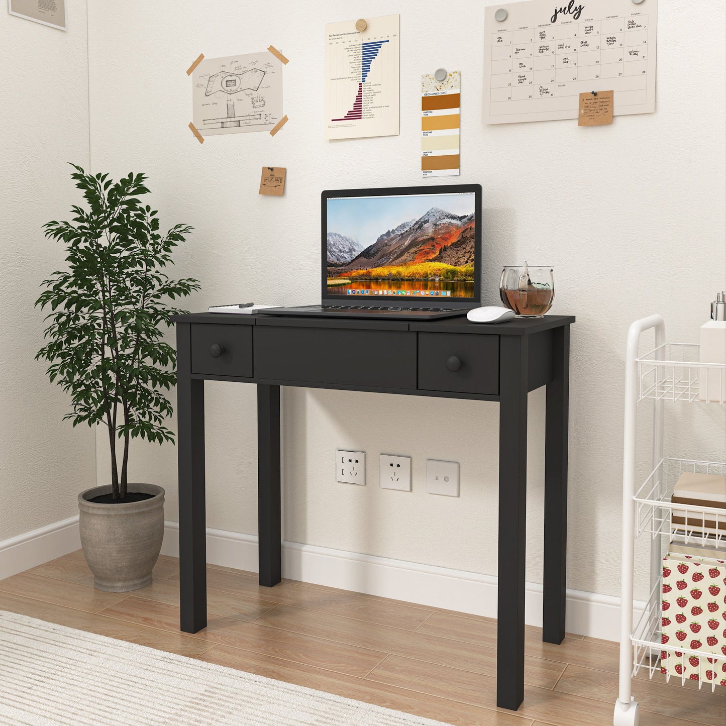 Vanity Table With LED Lights, Flip-Top Mirror And 2 Drawers, Jewelry Storage