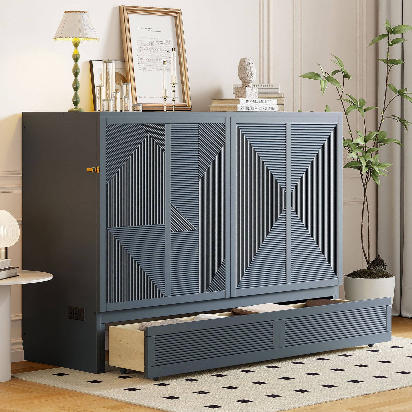 Murphy Bed With Large Drawer, USB Ports And Outlets