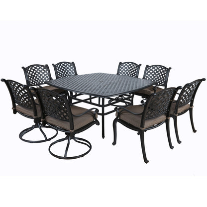 Square 8 Person 63.98" Long Dining Set With Dupione Brown Cushions