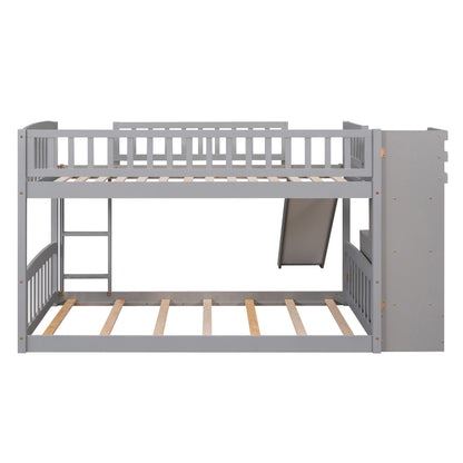Twin Over Twin Bunk Stairway Bed With 2 Drawers And Slide - Gray