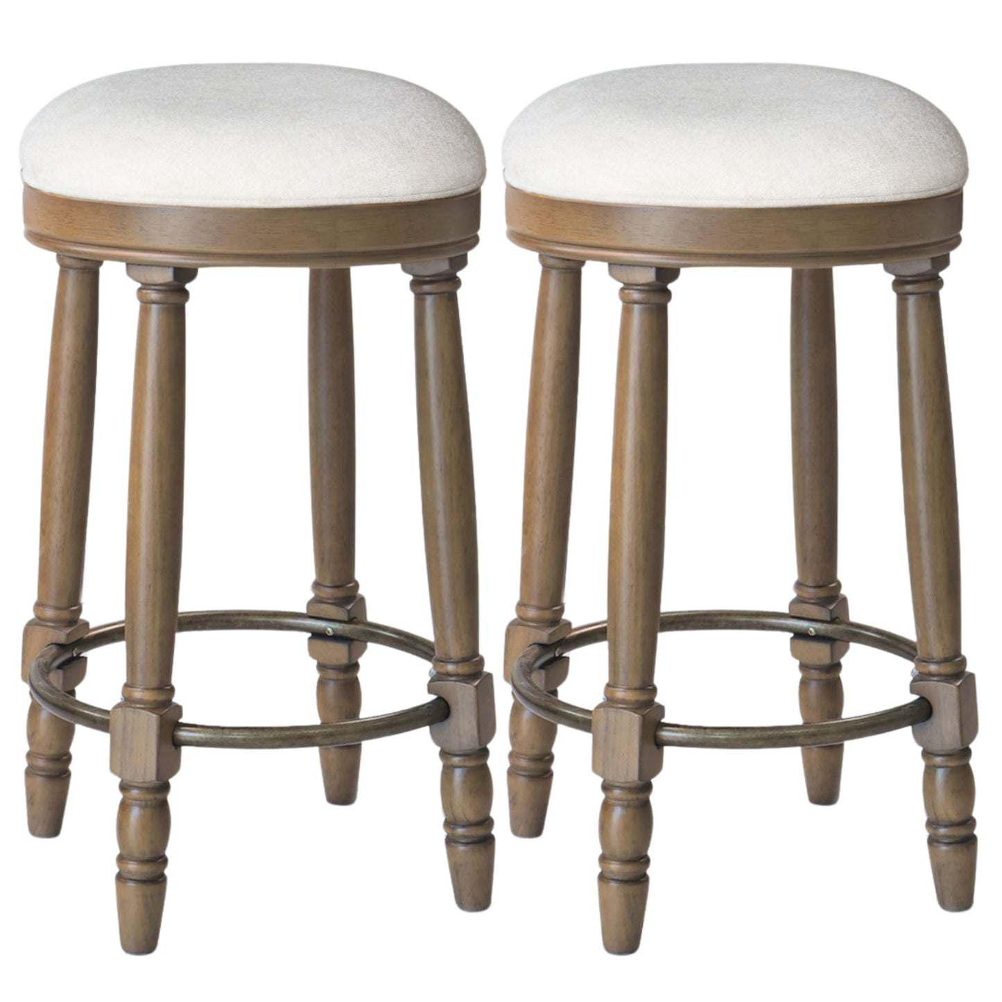 360° Swivel Wooden Barstools With Upholstered Seat, Counter Height (Set of 2)