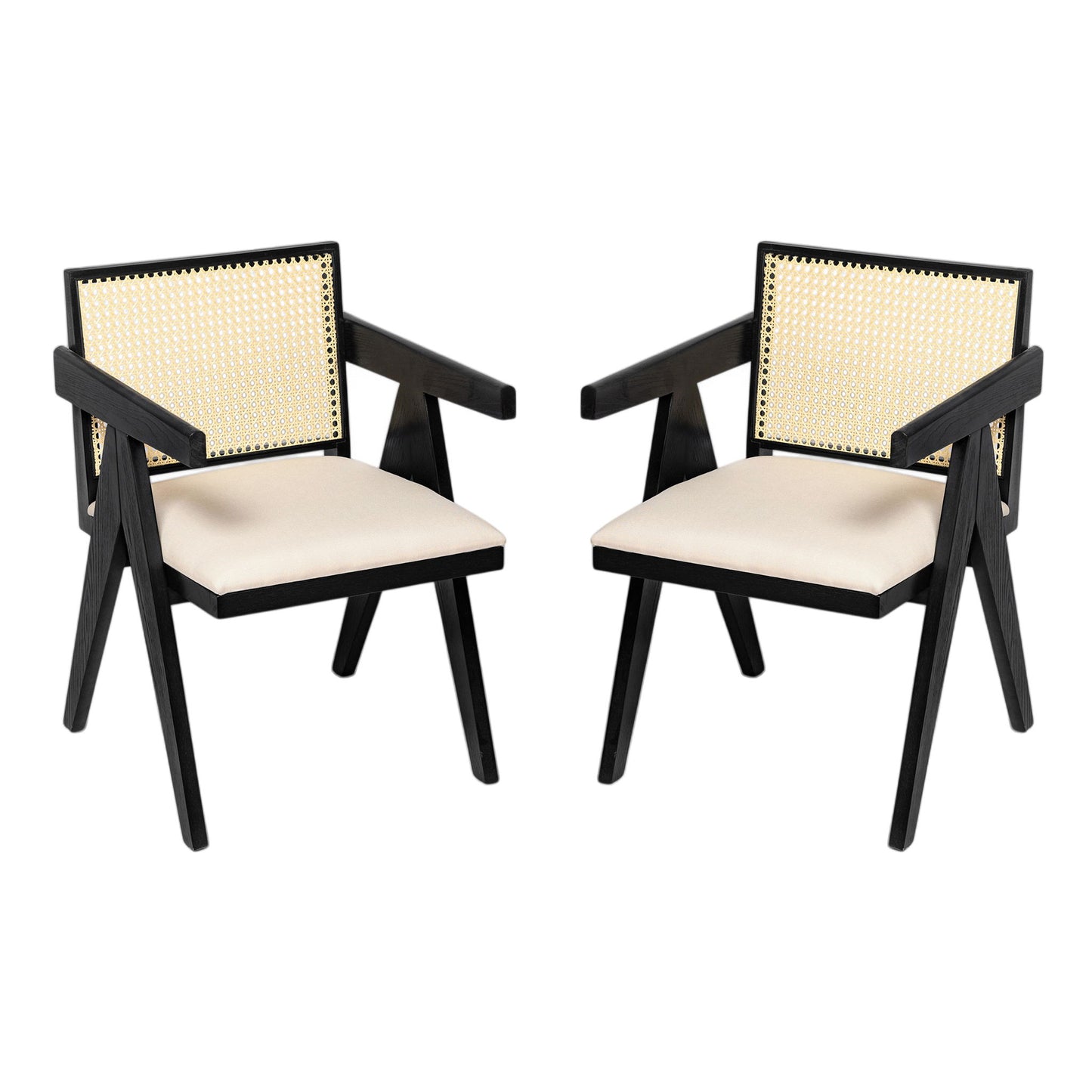 Chandigarh Farmhouse Style Cane Upholstered Dining Chairs (Set of 2)