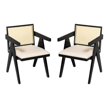 Chandigarh Farmhouse Style Cane Upholstered Dining Chairs (Set of 2)