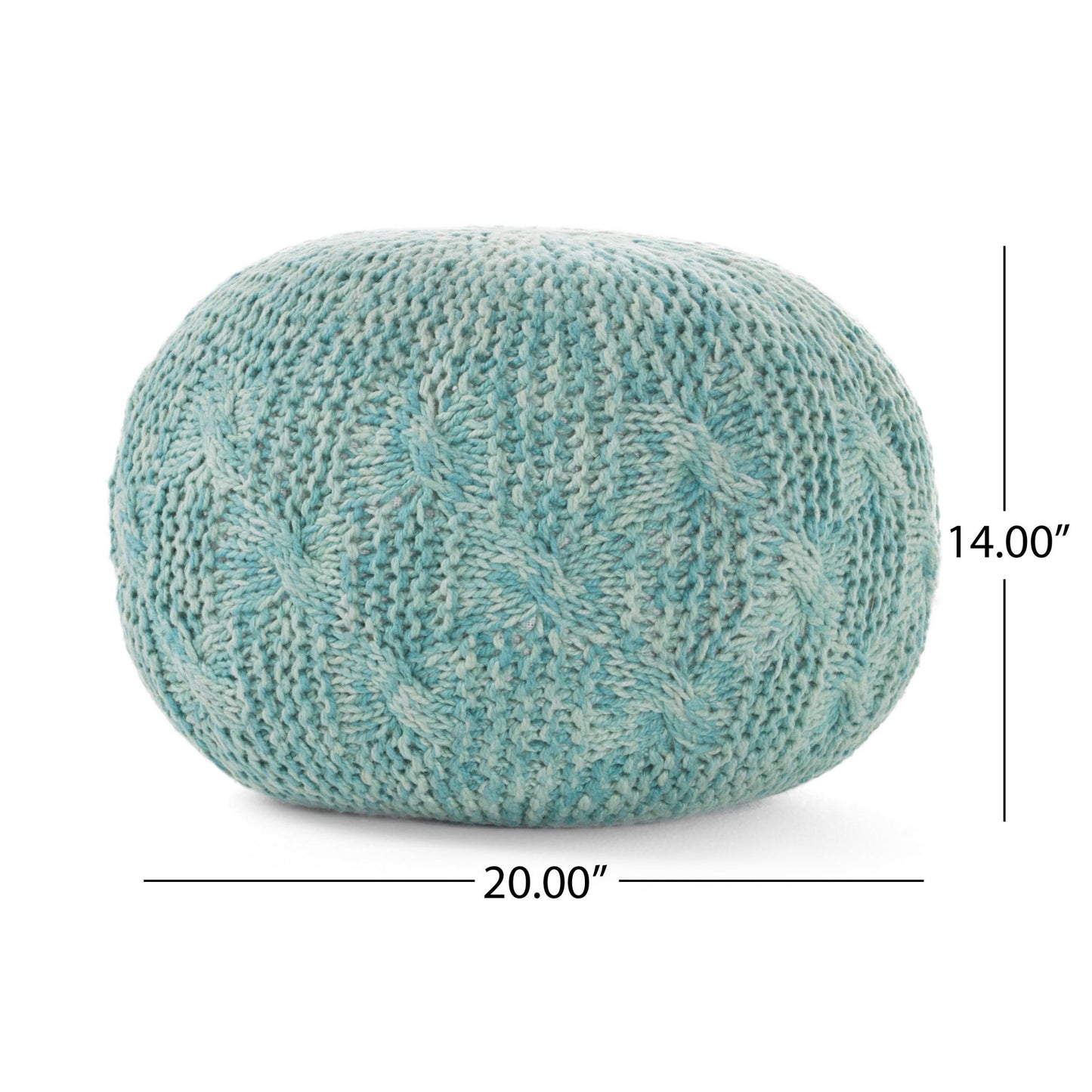 Deon - Knitted Pet Yarn Round Pouf With Classic Cable Knit Design - Aqua