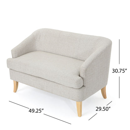 Mid Century Modern Loveseat With Polyester Upholstery And Birch Wood Frame - Beige