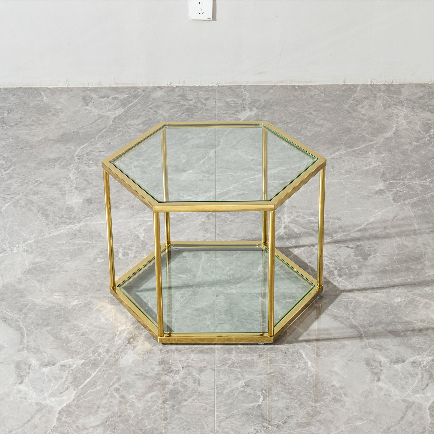 Modern Coffee Table With Double Layer Tempered Glass And Polygonal Design