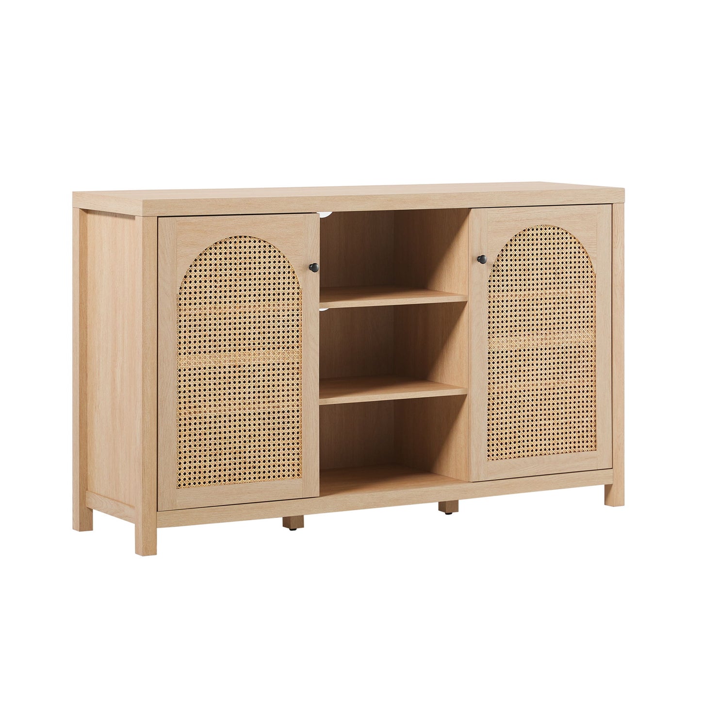 Transitional 2 Door Sideboard With Arched Rattan Panels