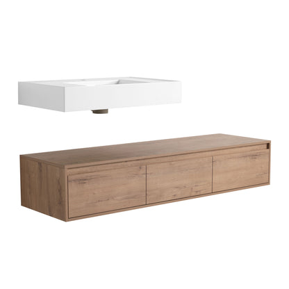 Modern Wall Mounted Bathroom Vanity With Resin Sink And Soft Close Drawer