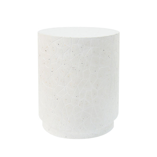 Outdoor Terrazzo Concrete Drum End Table, Living Room Accent Table - White Terrazzo