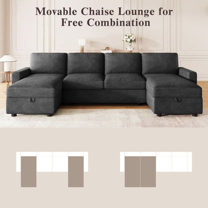 Convertible Sectional Sofa With Storage Chaise Lounges And USB Ports