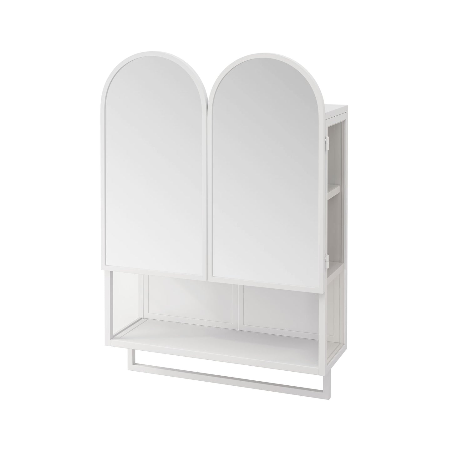 Double Arched Mirror Wall Cabinet With 2 Doors, Featuring Adjustable Shelves And Towel Rack