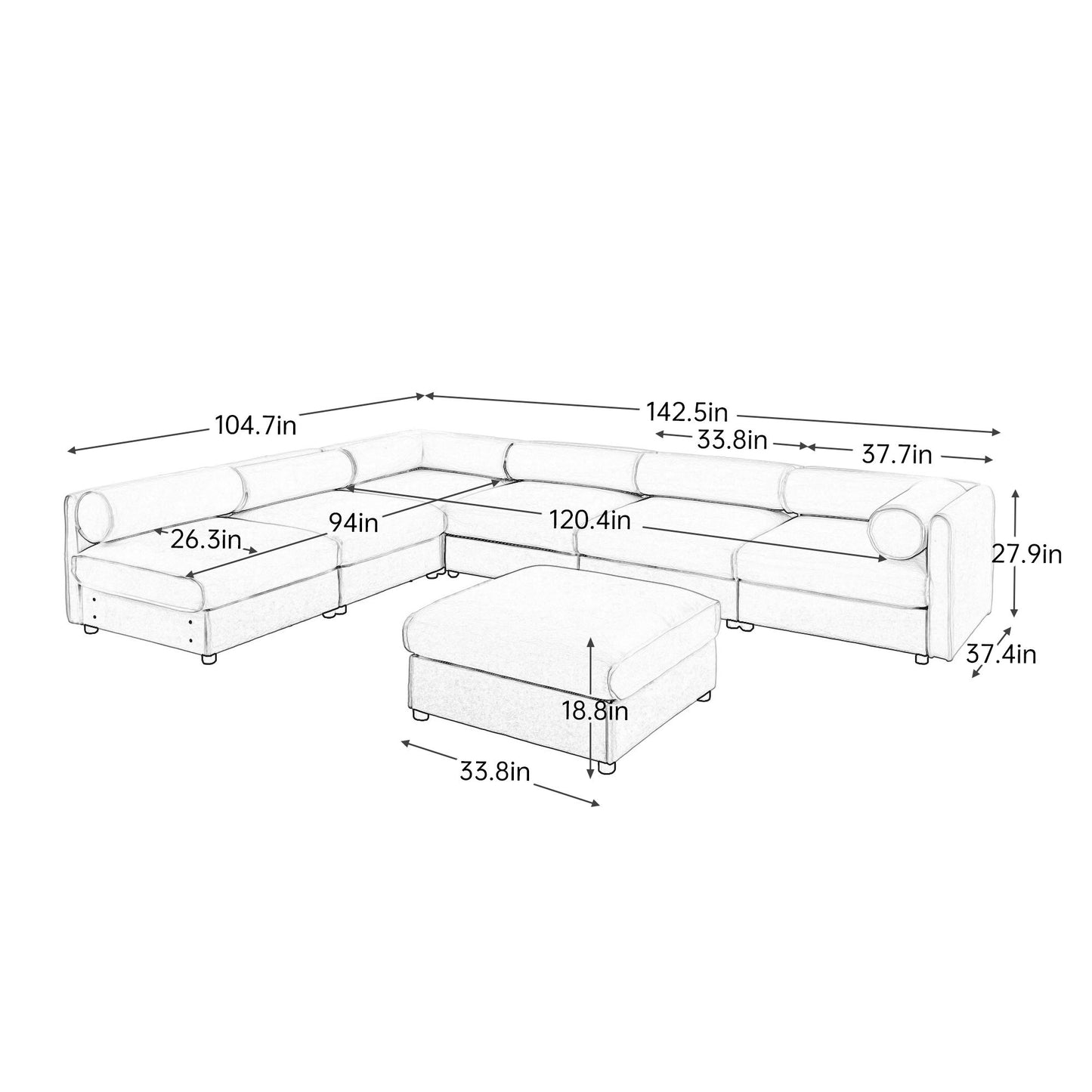 Modern Modular Sectional Sofa With Storag, Contemporary Cylindrical Design